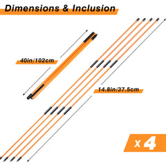 Professional 2 Pack or 4 Pack Collapsible Golf Alignment Sticks, Premium 48" or 40" Alignment Golf Stick Ideal for Aiming, Putting and Swing Practice
